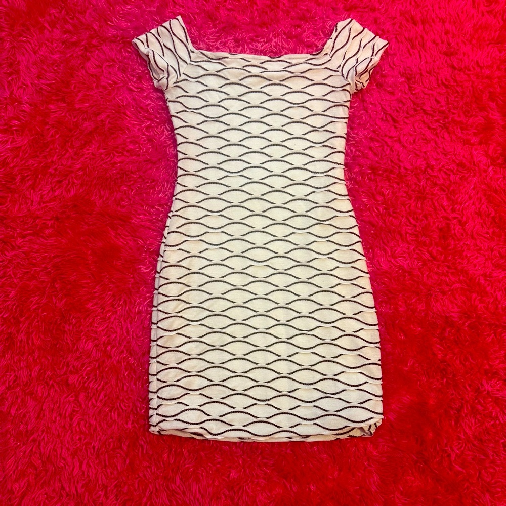 Brat Star Black and White Off the Shoulder Bodycon Mini Dress. B013